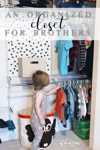 Even boys need organization ... that's why I set out to create this organized shared closet for brothers! Using a DIY closet system, we created a tiny but functional closet for boys who share a room. Click to see more!