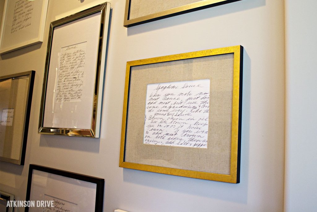 Home-a-Rama 2014: Handwritten recipe gallery wall kitchen art | Atkinson Drive