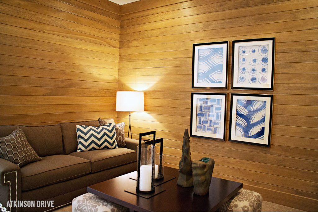 Home-a-Rama 2014: Basement rec area with modern wood walls | Atkinson Drive