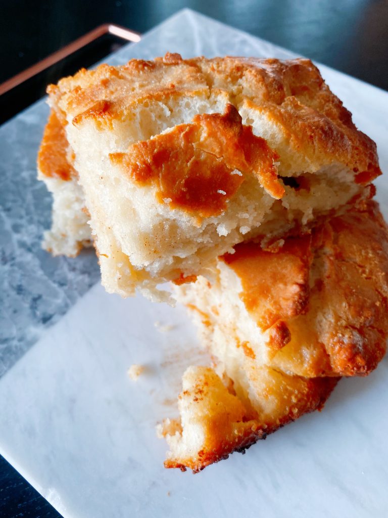 Fluffy butter dip biscuits with a crunchy, golden crust